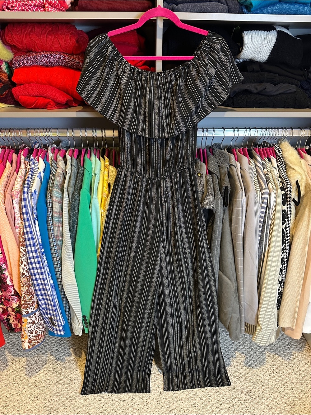 Kiwi + Punch black/white striped elastic waistband jumpsuit size S